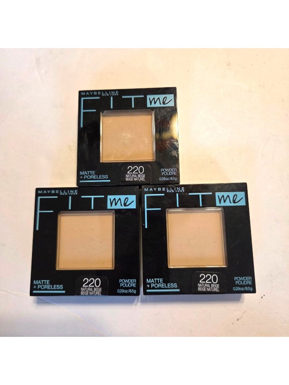 3 Pack Maybelline Fit Me Matte Pore Less Pressed Powder Natural Beige 220